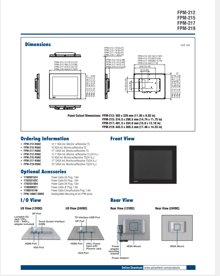 研華工業等級平板顯示器FPM-215