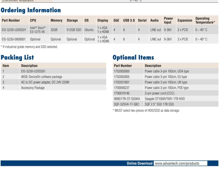 研華EI-A230 研華 EI-A230，邊緣計(jì)算系統(tǒng)服務(wù)器，搭載Intel Xeon E3-1275 V6 CPU，32GB RAM，512GB mSATA SSD，1T HDD *2，預(yù)裝Ubuntu 16.04操作系統(tǒng)。