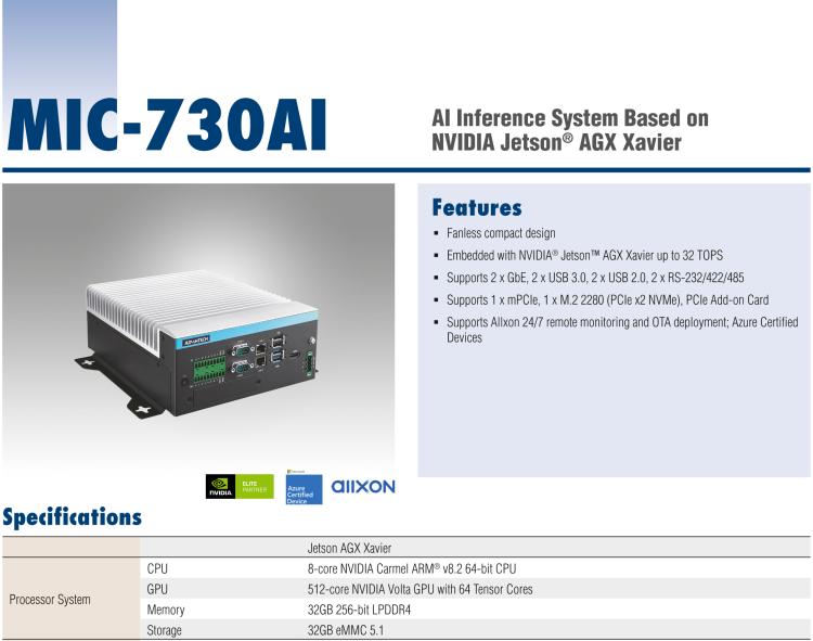 研華MIC-730AI 基于 NVIDIA Jetson? Xavier平臺AI推理服務器