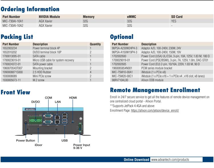 研華MIC-730AI 基于 NVIDIA Jetson? Xavier平臺AI推理服務器
