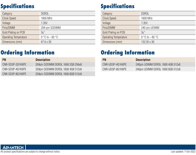 研華CNR-UD3P CNR DDR3是研華面向國(guó)內(nèi)市場(chǎng)的內(nèi)存條系列，產(chǎn)品采用海力士IC設(shè)計(jì)，交期短，是性價(jià)比高的產(chǎn)品系列。適用于國(guó)產(chǎn)化及各類行業(yè)應(yīng)用市場(chǎng)。