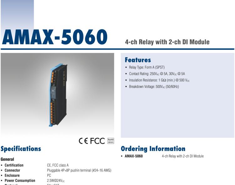 研華AMAX-5060 4路繼電器輸出與2路數字量輸入模塊 ，DC/AC 5A 帶載（插片式）