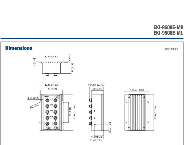 研華EKI-9508E-ML 8個百兆M12端口非網管EN50155交換機， 支持24/48 VDC電
