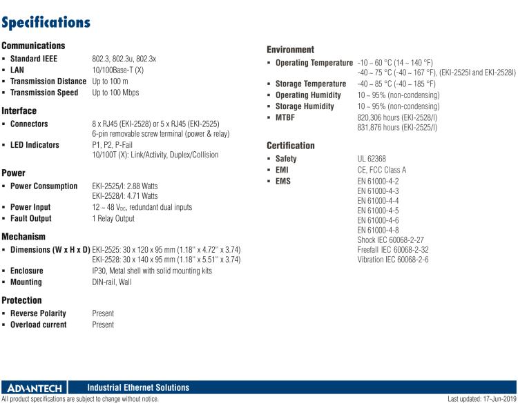 研華EKI-2525I 5端口寬溫非網管型工業(yè)以太網交換機