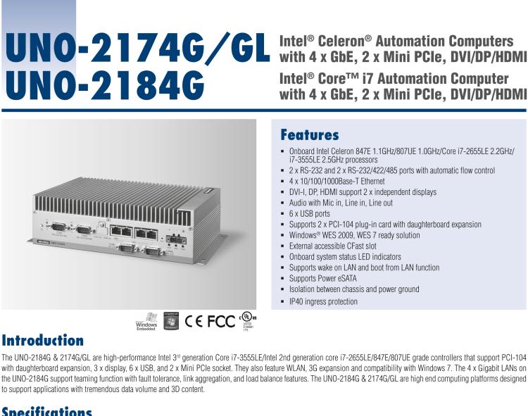 研華UNO-2174G 英特爾??賽揚??嵌入式工控機，帶4個千兆以太網(wǎng)接口，2個小型PCIe、DVI/DP/HDMI高清接口