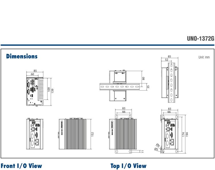 研華UNO-1372G 小型導軌安裝工業控制器，搭配英特爾?凌動? 四核處理器及4GB DDR3L內存，2×mPCIe，1×mSATA，2×COM，8×DI/O，3×USB，1×HDMI，1×VGA