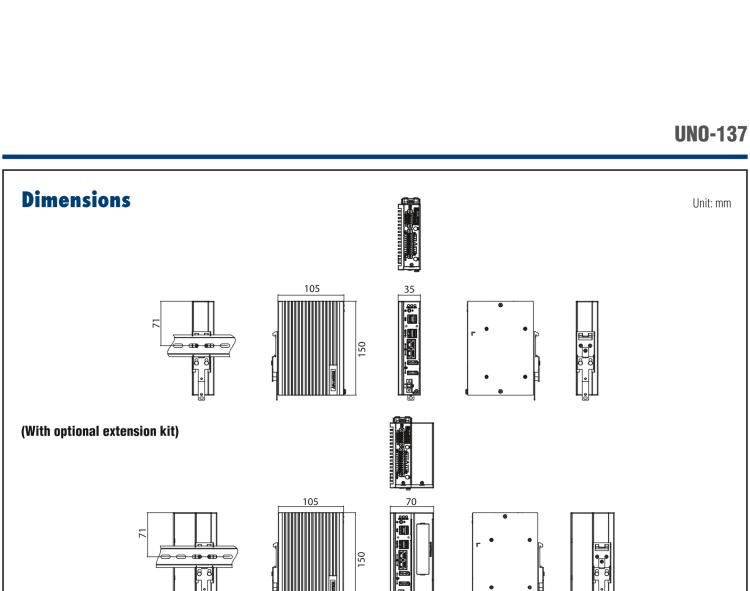 研華UNO-137 DIN導軌控制器，配備Intel?Atom?E3940 CPU、2個LAN、2個COM、3個USB 3.0、1個USB 2.0、2個DP 1.2、8個DI、8個DO、1個M.2、1個mPCIe、TPM 2.0