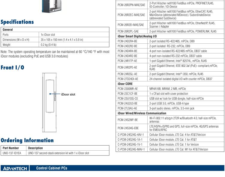 研華UNO-137 DIN導軌控制器，配備Intel?Atom?E3940 CPU、2個LAN、2個COM、3個USB 3.0、1個USB 2.0、2個DP 1.2、8個DI、8個DO、1個M.2、1個mPCIe、TPM 2.0
