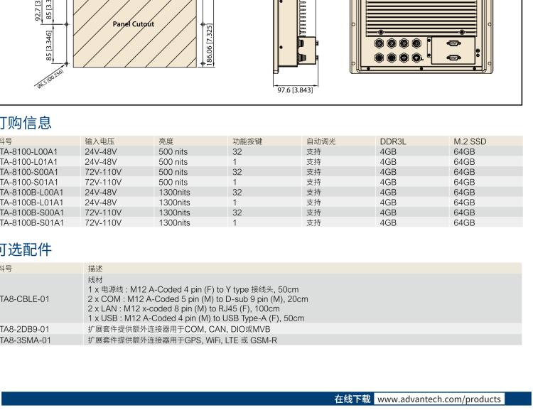 研華ITA-8100 滿足鐵路En50155認證標準，10.4寸可觸屏式平板電腦，支持英特爾?凌動x7-E3950處理器