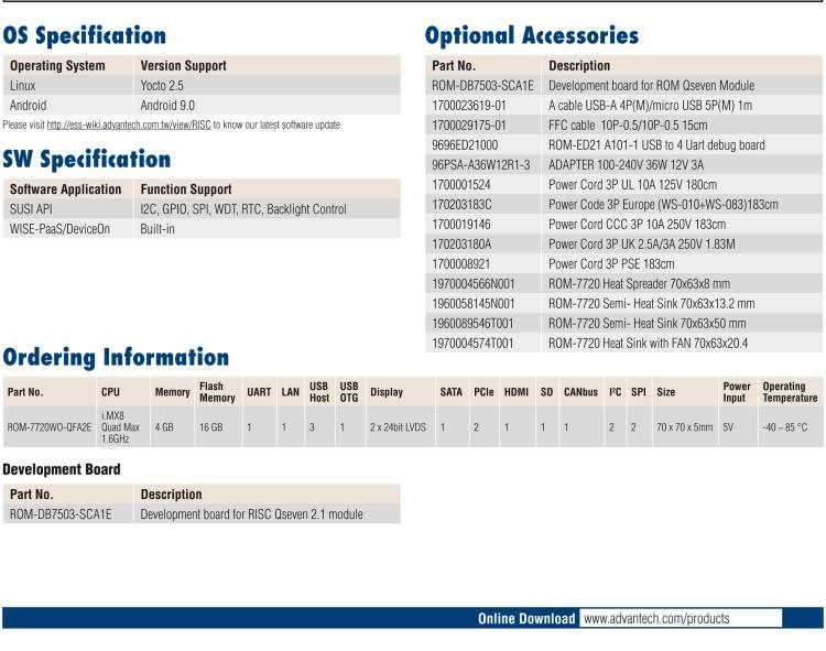 研華ROM-7720 基于NXP i.MX 8QM Qseven Arm核心模塊，多核異構，具備優異的計算及圖形顯示性能