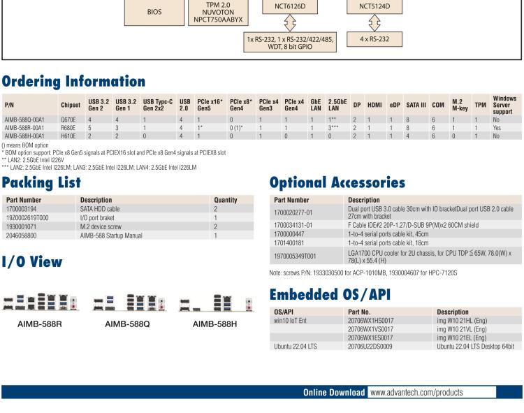 研華AIMB-588 適配Intel 第12代 Core i 系列處理器，搭載Q670E/ R680E/ H610E芯片組。高性能可達(dá)服務(wù)器級(jí)別高端產(chǎn)品，獨(dú)立四顯，專(zhuān)業(yè)的圖像處理能力，是理想的行業(yè)解決方案。