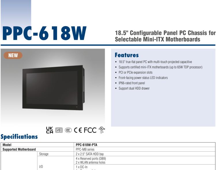 研華PPC-618W 18.5" 可配置工業平板電腦 兼容多種Mini-ITX主板