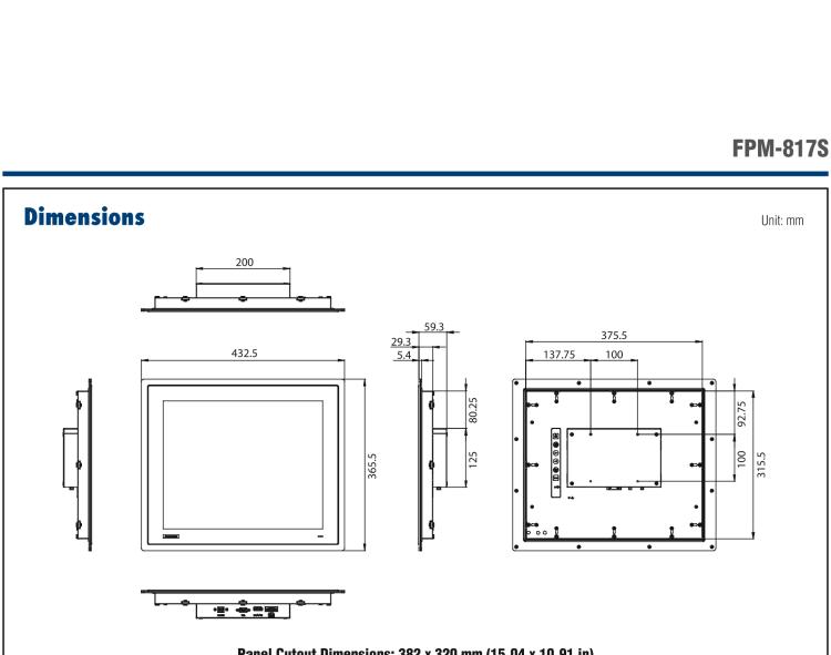 研華FPM-817S 17“英寸工業(yè)顯示器與電阻觸摸控制，直接VGA, DP端口，和304不銹鋼前面板