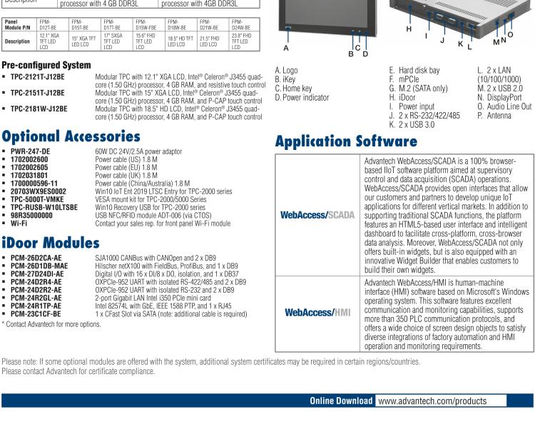 研華TPC-2181W 模組化工業(yè)瘦客戶機多點觸控平板電腦，配備18“HD LED LCD和Intel?Celeron?處理器