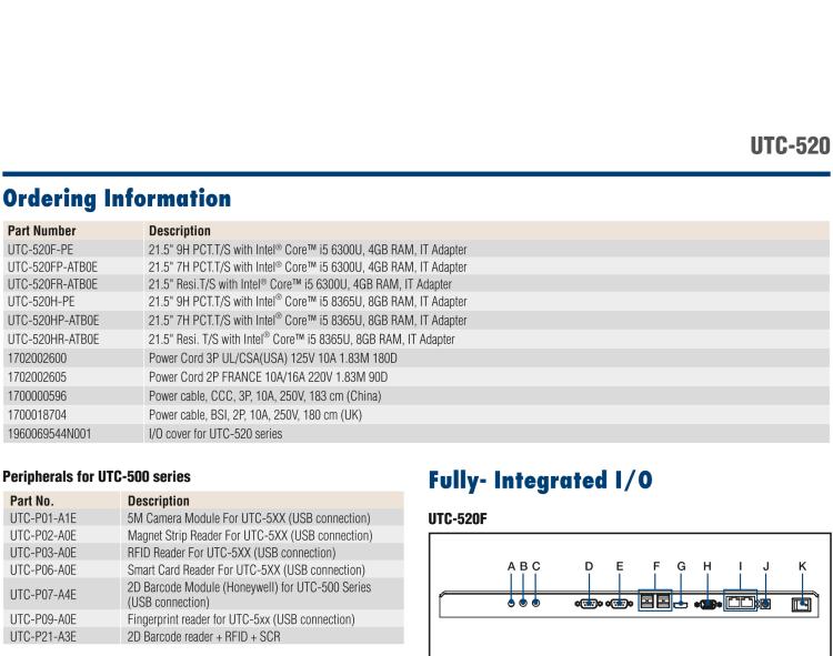 研華UTC-520F 21.5" 多功能觸控一體機(jī)，內(nèi)置Intel? Skylake Core? i5-6300U處理器