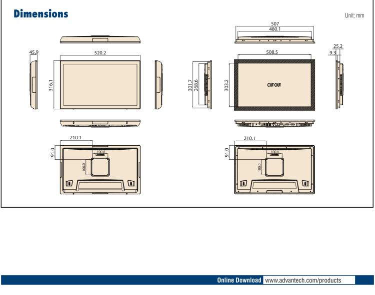 研華UTC-320G 21.5" " 多功能觸控一體機,內置 Intel? Pentium? N4200/Celeron? N3350 處理器