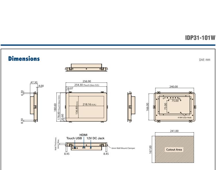 研華IDP31-101W 10.1'' 平面觸摸IP67顯示器：超薄的外形，輕盈光滑的圓角，堅固的玻璃面板，帶來完全現(xiàn)代的外觀。