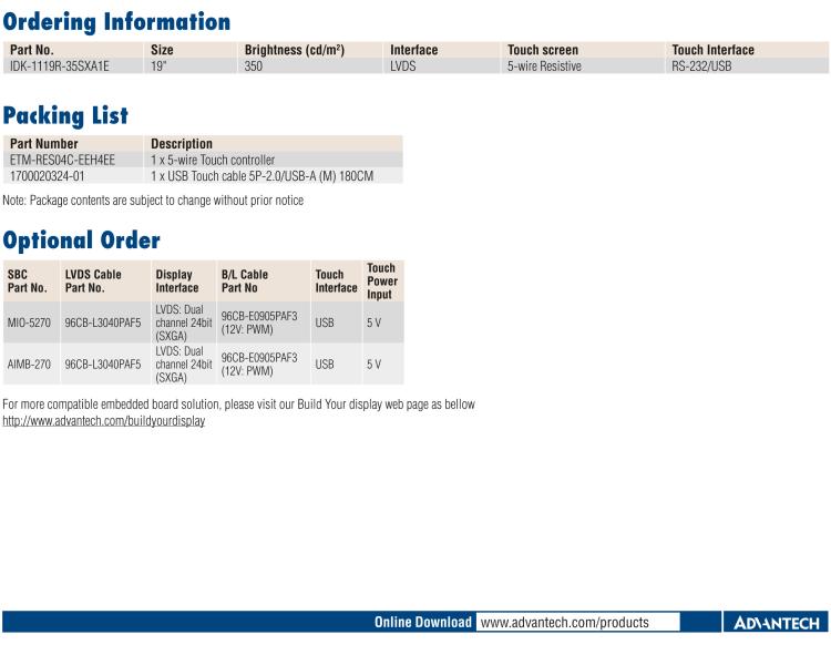 研華IDK-1119 19" SXGA 工業顯示套件，帶觸摸屏解決方案