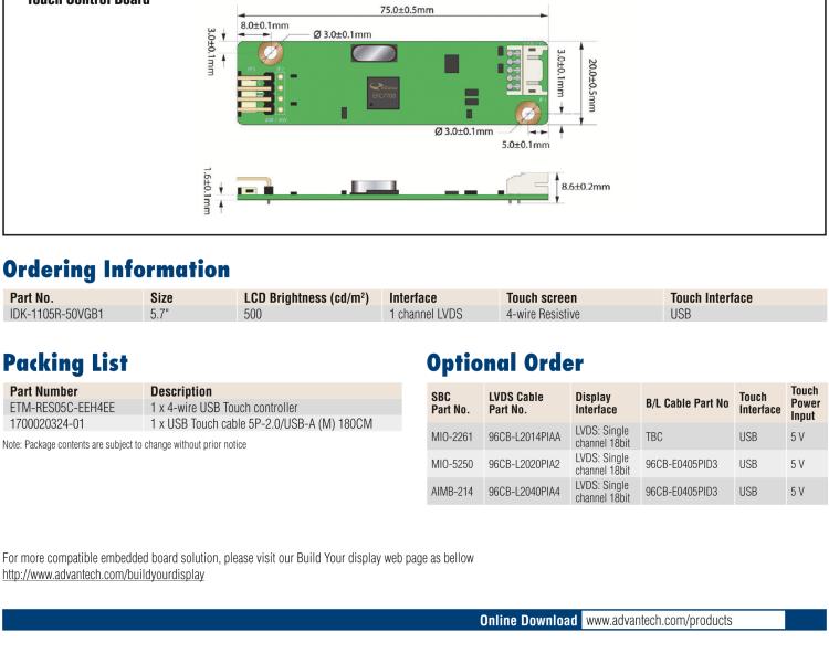 研華IDK-1105 5.7" VGA 工業(yè)顯示套件，帶觸摸屏解決方案和 LVDS 接口