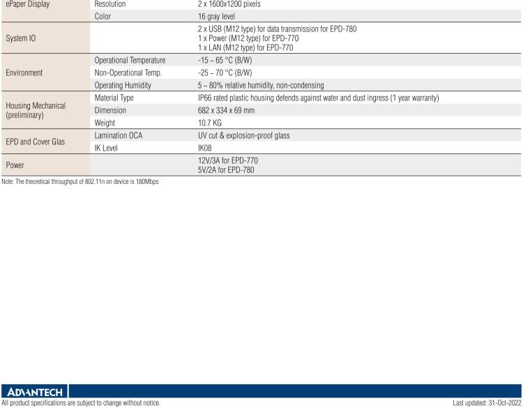 研華EPD-780 26" （13.3"x2 ）寸電子紙解決方案，USB接口，適合倉儲庫存，設(shè)備管理，辦公場所，智慧城市和零售等應(yīng)用。