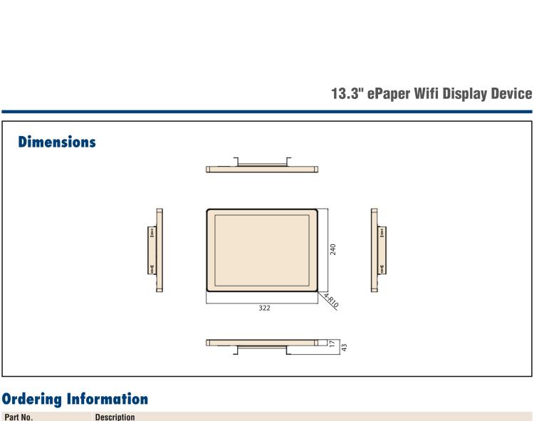 研華EPD-660-101 EPD-660, 662電子紙解決方案支持2.4GHz射頻無線協議，集成在13.3英寸顯示器解決方案中。