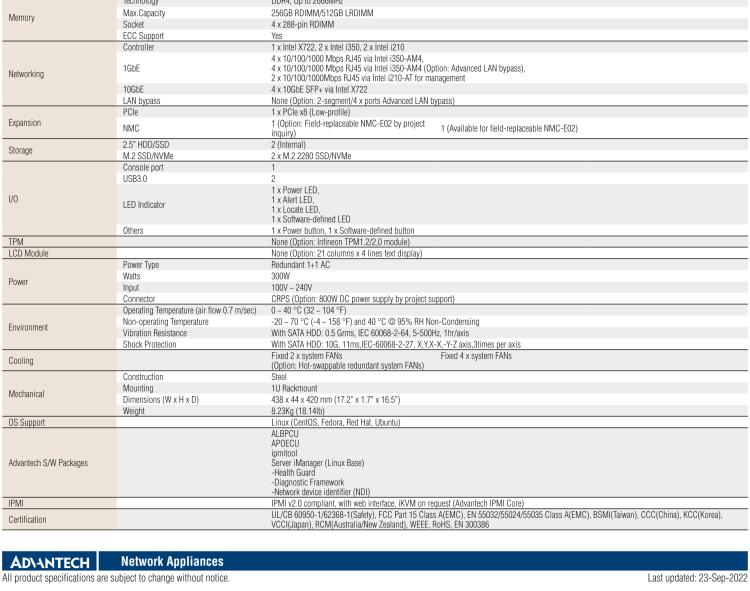 研華FWA-3050 基于Intel?Xeon D-2100系列處理器，用于uCPE和下一代防火墻的遠程可管理1U網(wǎng)絡(luò)應(yīng)用平臺