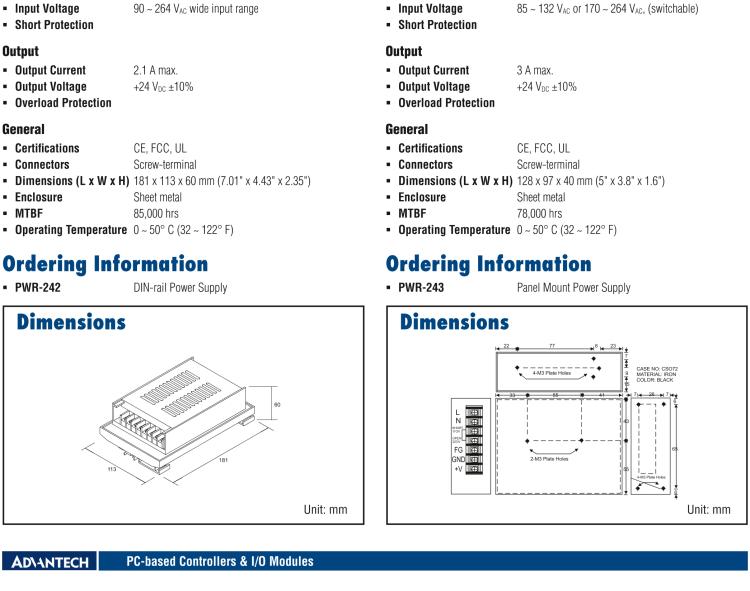 研華PWR-243 面板安裝的開關電源