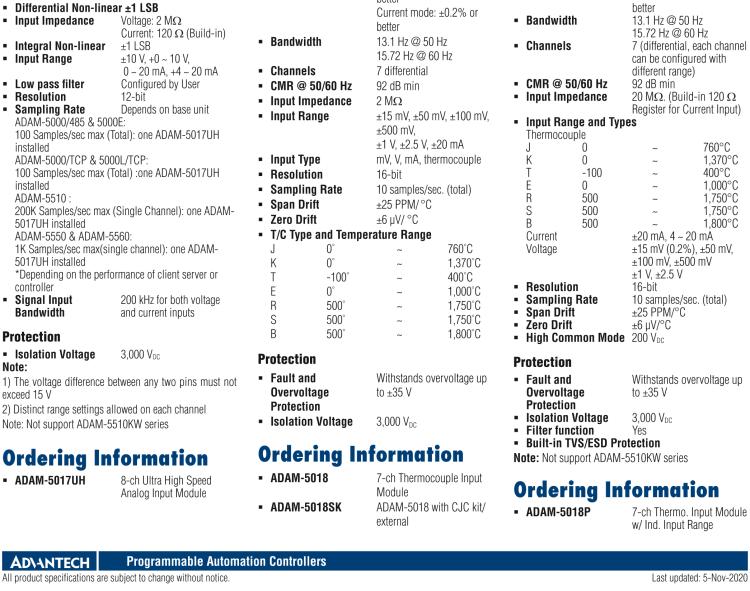 研華ADAM-5018P 7通道熱電偶輸入模塊，具獨立輸入范圍