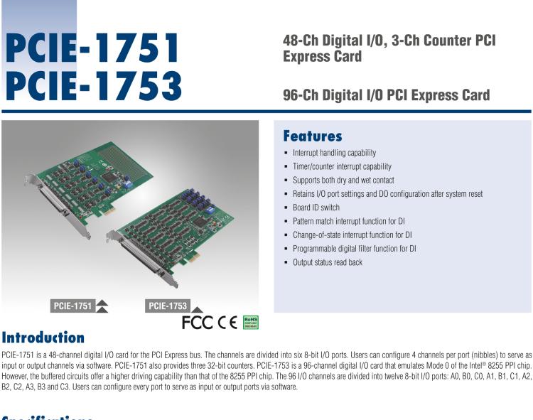 研華PCIE-1753 96通道PCIE Express總線數字I/O卡