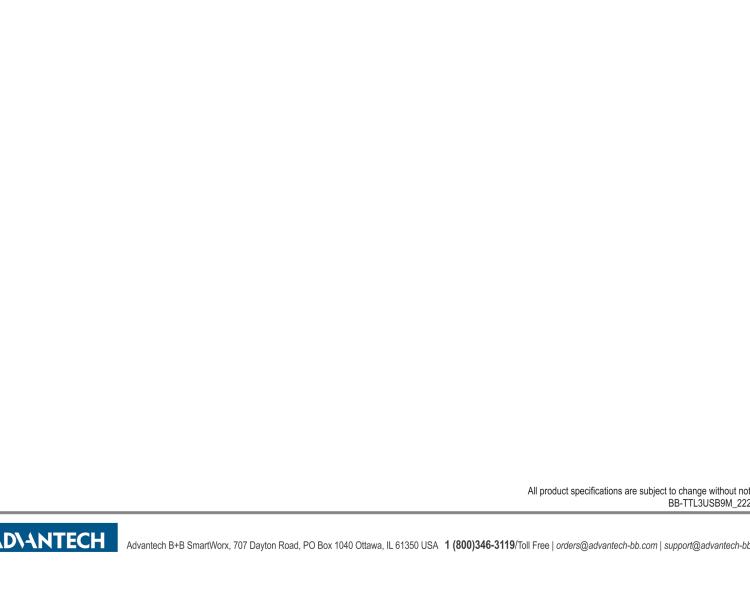 研華BB-TTL3USB9M 串口轉換器，USB 2.0至3.3 V TTL DB9 公頭