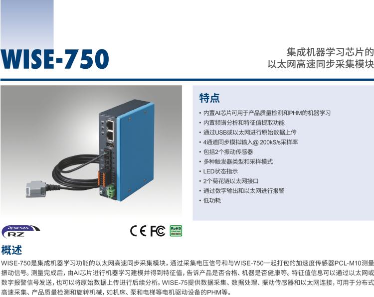 研華WISE-750 集成機器學習芯片的以太網高速同步采集模塊