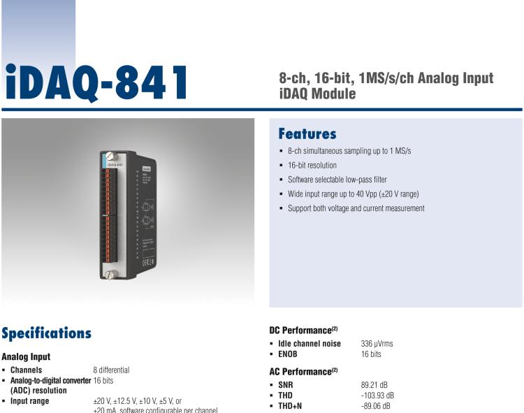 研華iDAQ-841 8通道同步采樣高達1 MS / s，16位分辨率模擬輸入 iDAQ 模塊