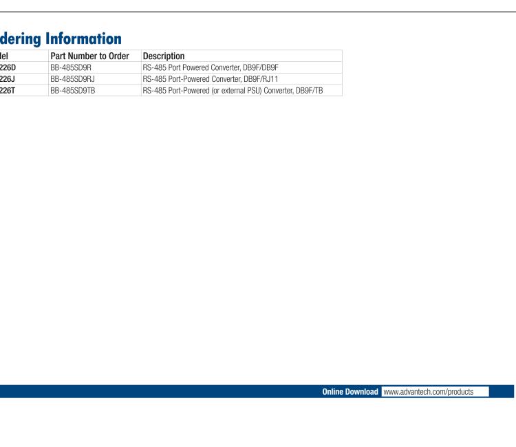 研華BB-485SD9R ULI-226D RS-232 至 DB-9 RS-485轉換器, 端口供電